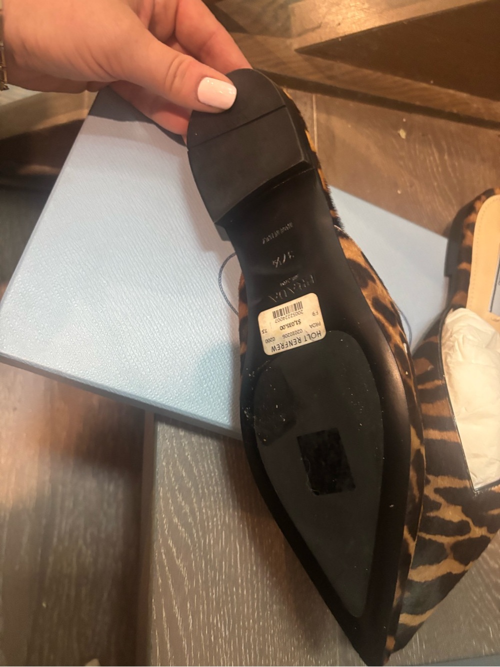 Prada Leopard-Print Pointed Haircalf Mule - Brown/Black - Picture 3 of 6
